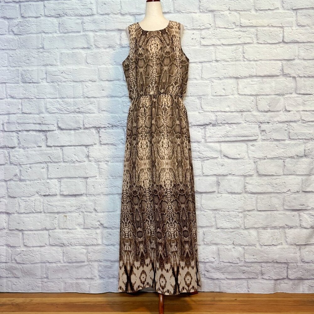 La Moda Brown Snakeskin Print Maxi Dress